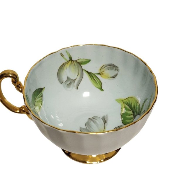 AYNSLEY England DOGWOOD Pattern Light Blue Cup & Saucer Magnolia Flowers - Picture 9 of 12